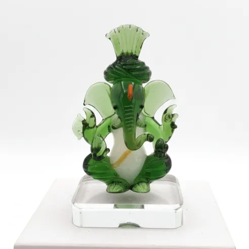 Handcrafted Green Glass Ganesha Idol (9)