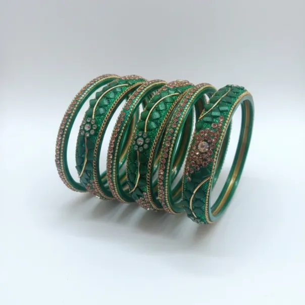 Green Stone-Studded Bangles B23