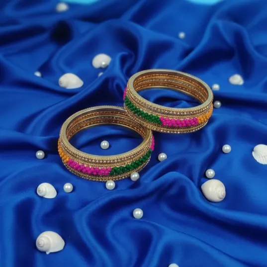 Elegant Beaded Gold Bangle (B9) (2X4)