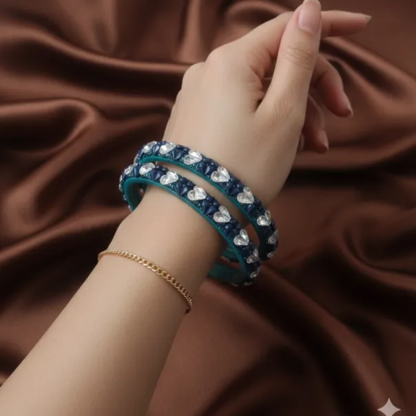 Sparkling Teal Crystal Stone Bangles (B17) (2X4)