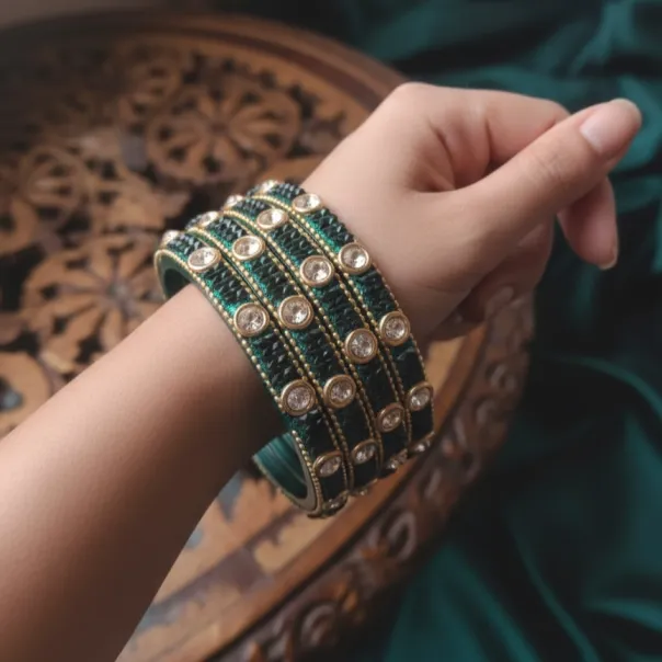 Elegant Emerald Stone-Studded Bangles (B8) (2X4)