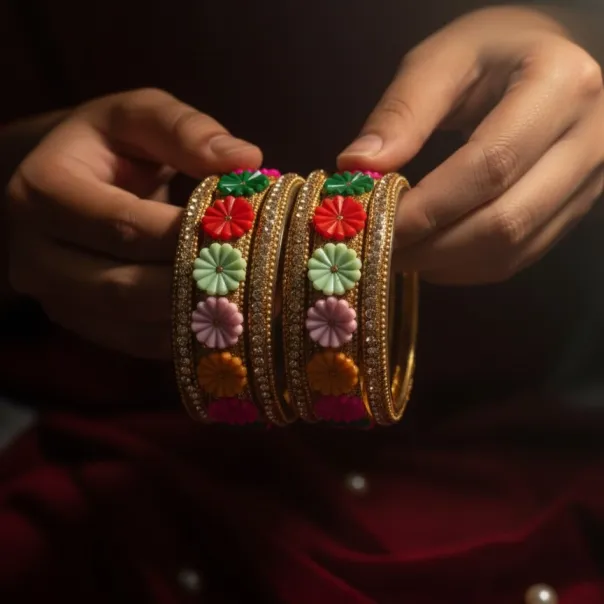 Elegant Floral Gold Bangle(B14) (2X4)