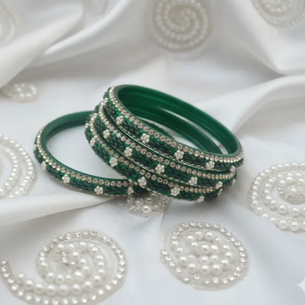 Emerald Elegance Pearl Studded Bangles (B1) (2X4)