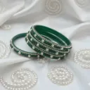 Emerald Elegance Pearl Studded Bangles (B1)