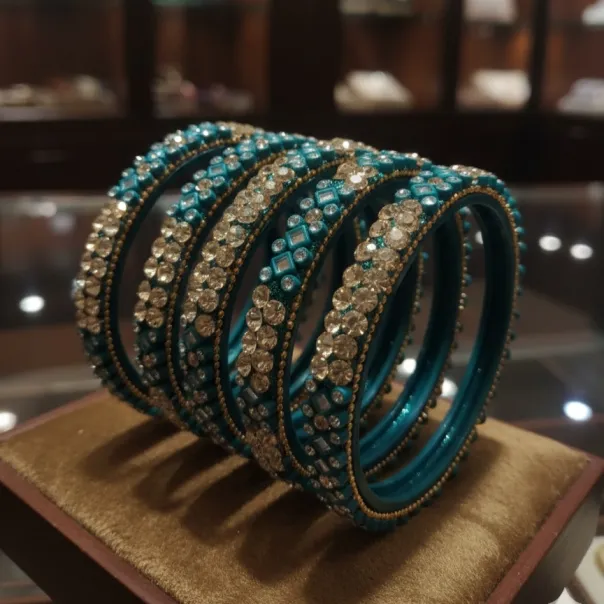 Royal Teal Crystal Designer Bangles(B5)
