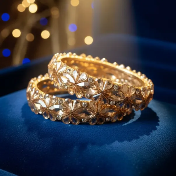Elegant Golden Floral Stone Bangles(B22)