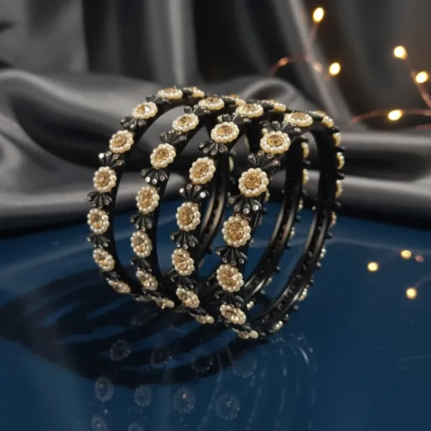 Elegant Floral Stone Bangle Set (B4) (2X4)