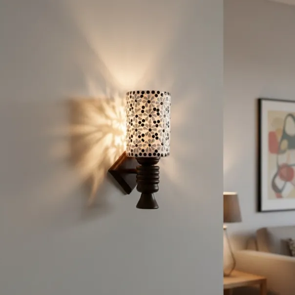 Floral Mosaic Wood Wall Sconce ( 501)