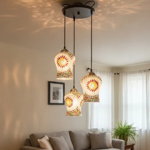 Floral Mosaic Glass Pendant Light (H3-4)