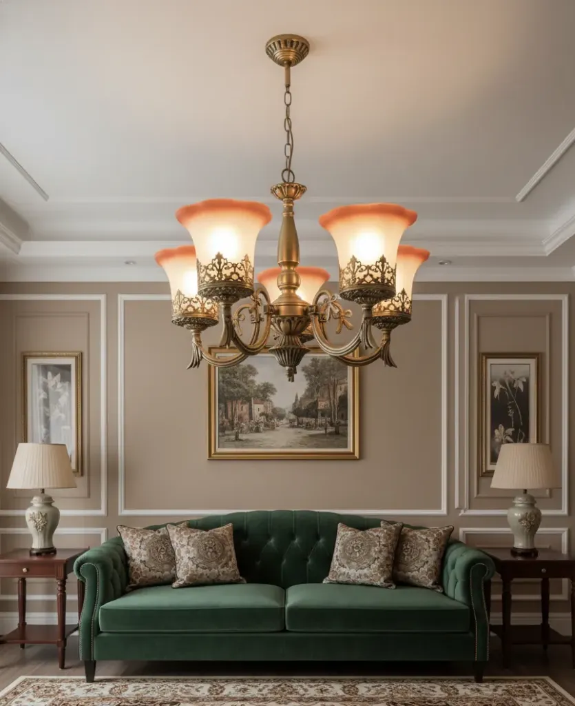 Antique Brass Chandelier With 5 glass(JM7632)